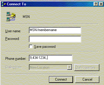Windows98 DUNs Screenshot of Connect To Phone # entry